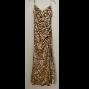Gold Sequin Floor Length Dress